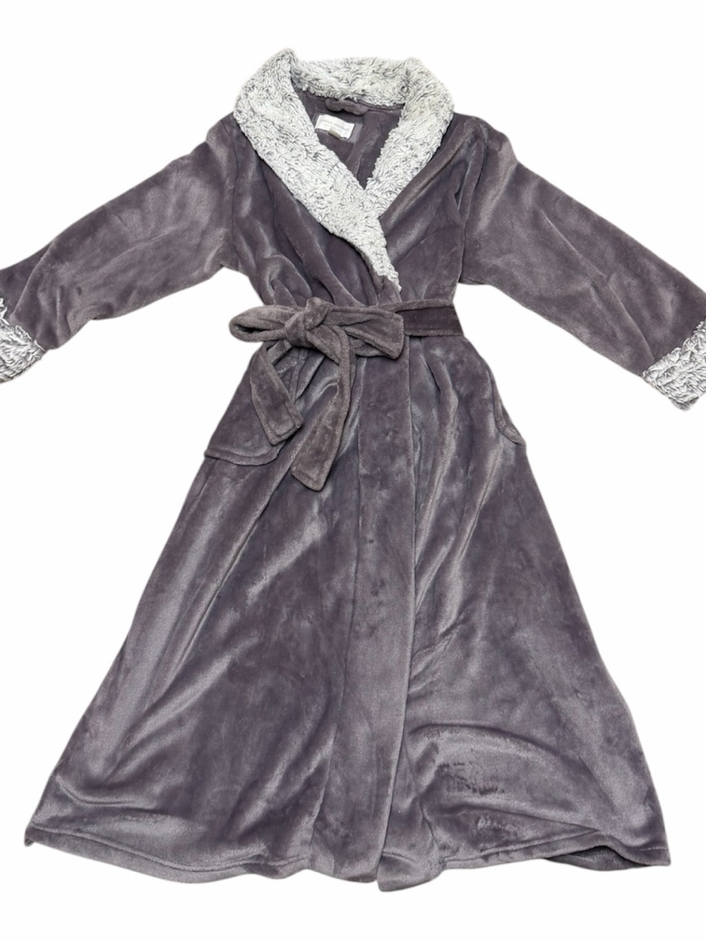 Midnight by Carole Hochman Plush Robe in Gray and Cream
